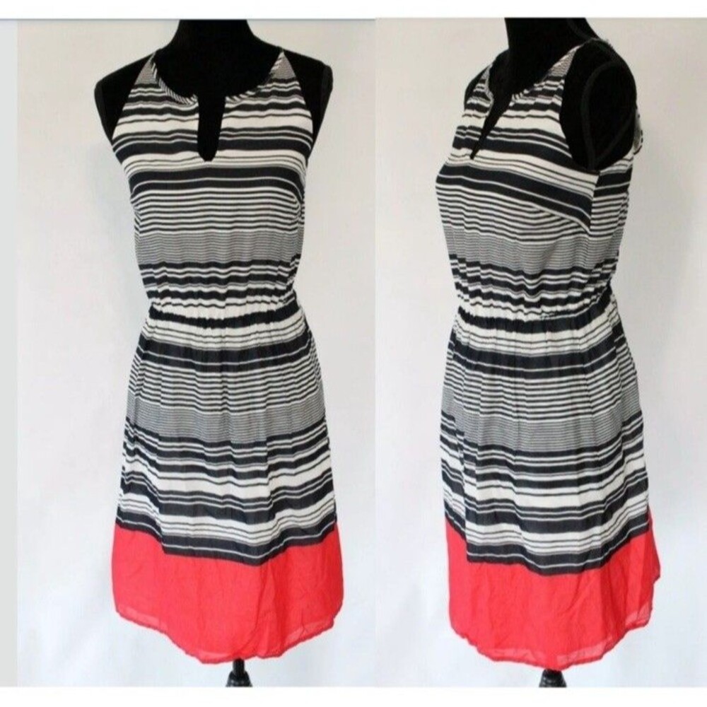Banana Republic Dress Size 2 NWT Navy Blue White Stripes Coral Red Colorblock